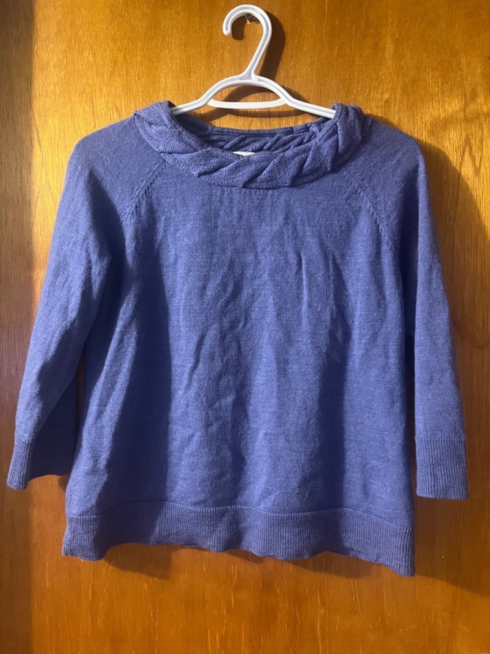 Woman’s Coldwater Creek Braided Cowl Neck Sweater - Blue Medium